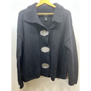 Coastal Grandma Cottage Core PURE handknit Ladies XL Chunky Knit Sweater Navy